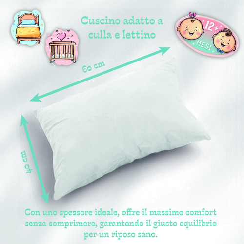 Babybettkissen 40x60 cm, atmungsaktiv, hypoallergen, Anti-Milben, 100% Made in Italy Baumwolle, weich und sicher für Babys