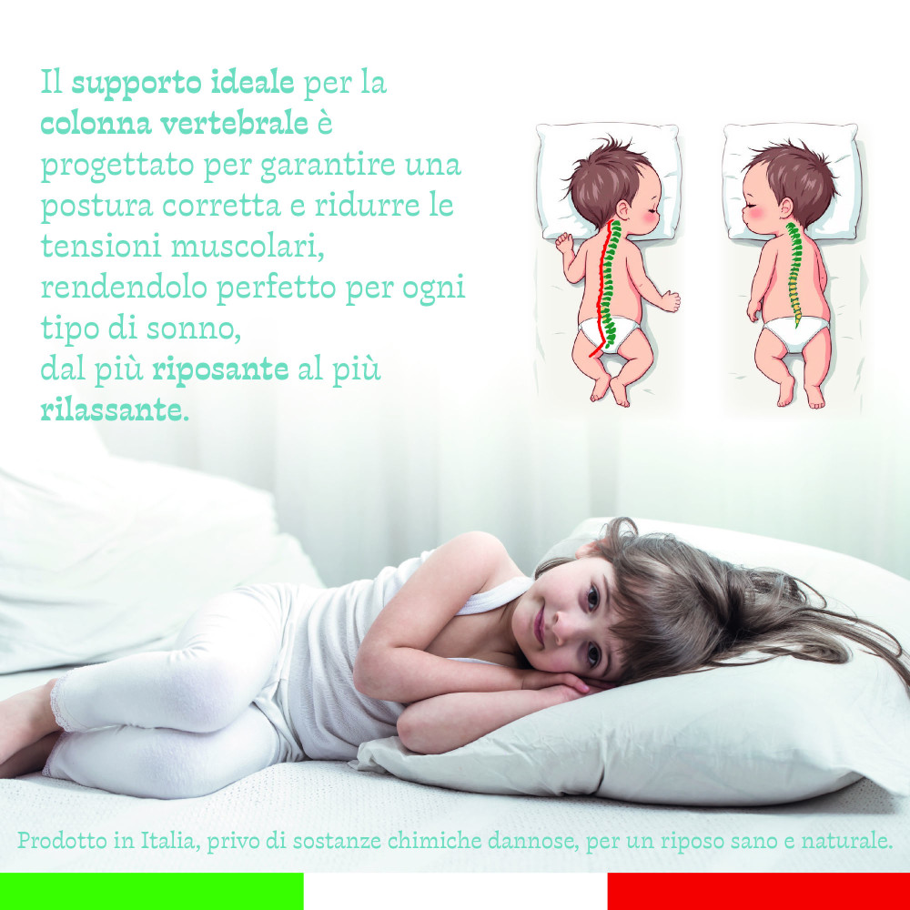 Coussin de lit bébé 40x60 cm, respirant, hypoallergénique, anti-acariens, 100 % coton Made in Italy, doux et sans danger pour le