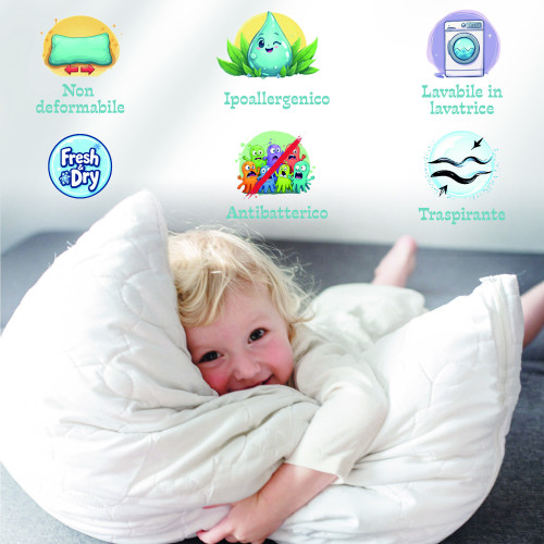 Baby Bed Cushion 40x60 cm, Breathable, Hypoallergenic, Anti-mite, 100% Made in Italy Cotton, Soft and Safe for Babies