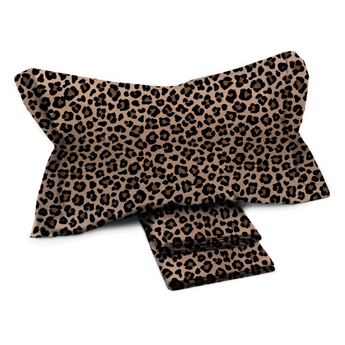 Parure de lit double en pur coton 2 carrés motif léopard