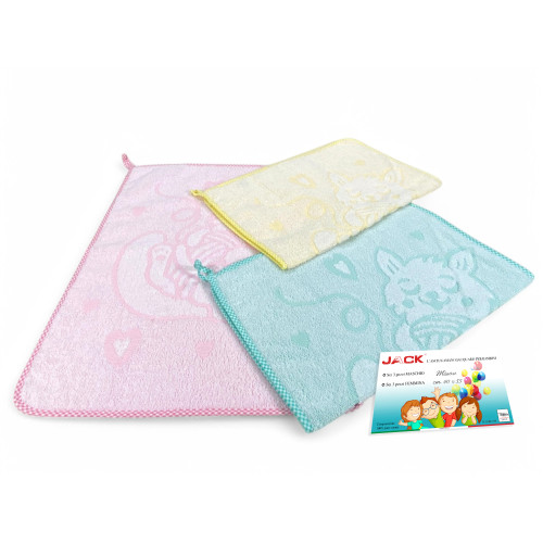 SET de 3 SERVIETTES ASILE fille de JACK © cm. 40x55 pur coton FEMME