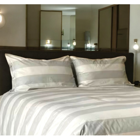 Housse de couette rayée crème taupe - Design rayé élégant - 100 % coton Fabriqué en Italie