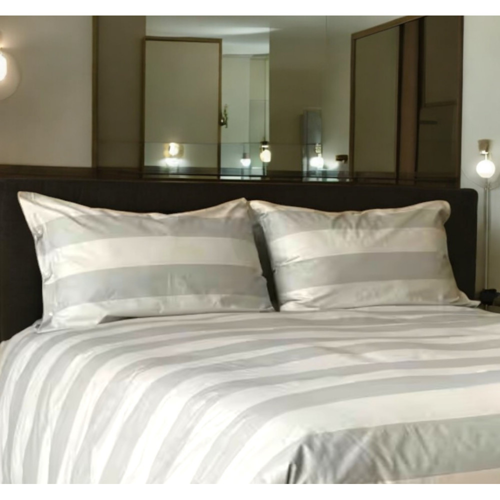 Französischer gestreifter Bettbezug Taupe Creme - 100% Baumwolle - elegant, Made in Italy, handgefertigt