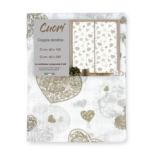 Coppia TENDINA a vetro Cuore Beige larga cm. 60 da Finestra e da Porta