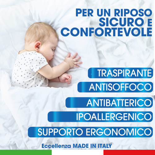Cuscino Riposino Baby Memory Foam 40x60 cm - Traspirante, Antisoffoco, Sfoderabile - Made in Italy