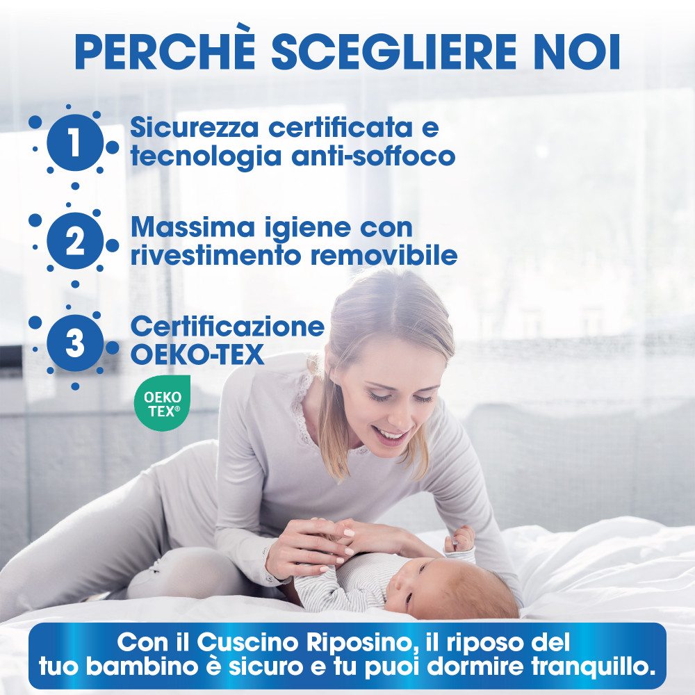 Cuscino Riposino Baby Memory Foam 40x60 cm - Traspirante, Antisoffoco, Sfoderabile - Made in Italy