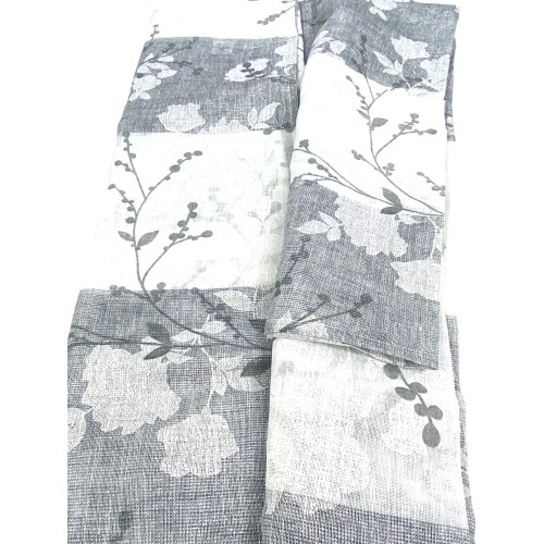 Tenda Olinka con Fiori e Lurex - 140x300 cm Grigio- Semitrasparente Poliestere - Fettuccia Universale