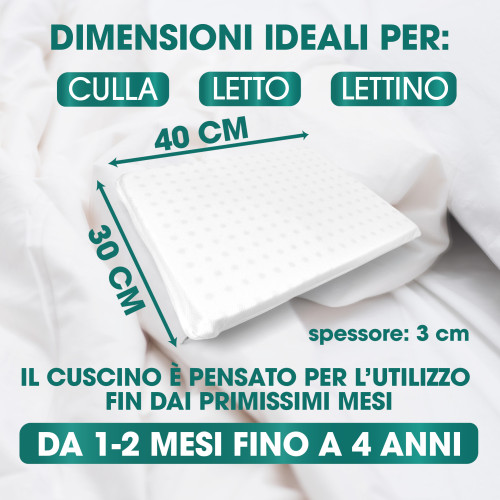 Cuscino Riposino Baby Memory Foam 30x40 cm - Traspirante, Antisoffoco, Sfoderabile - Made in Italy