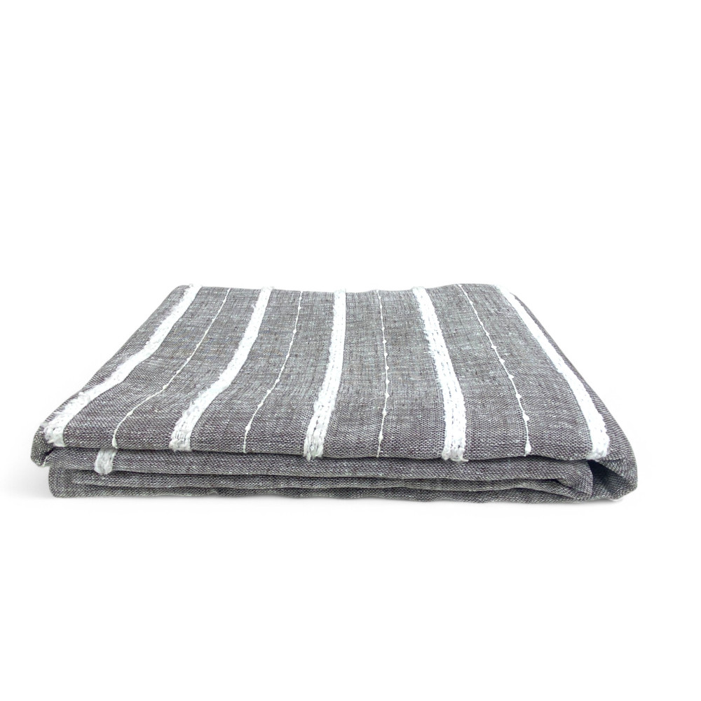 Tenda Lara Grigia a Righe - Stile Moderno - Poliestere Semitrasparente - Con Anelli in Acciaio - 140x300 cm