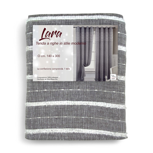 Tenda Lara Grigia a Righe - Stile Moderno - Poliestere Semitrasparente - Con Anelli in Acciaio - 140x300 cm