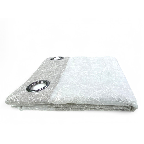 Tenda Nettuno Ricamata a Righe 140x300 cm Beige con Lurex- Stile Moderno - Poliestere Semitrasparente con Anelli​