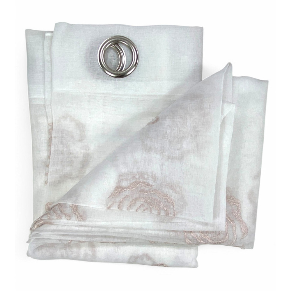 Tenda Rose Ricamata con Anelli - 140x280 cm Elegante con Rose in Rilievo - Tessuto Leggero e Decorativo