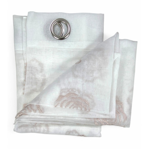 Tenda Rose Ricamata con Anelli - 140x280 cm Elegante con Rose in Rilievo - Tessuto Leggero e Decorativo