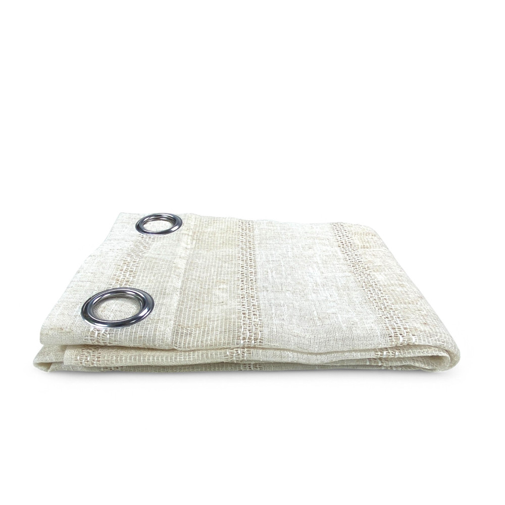 Tenda Calcutta a righe - Pannello moderno 140x280 cm effetto lino - Colore Panna e Avorio con Anelli in Acciaio