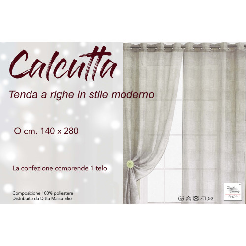 Tenda Calcutta a righe - Pannello moderno 140x280 cm effetto lino - Colore Panna e Avorio con Anelli in Acciaio