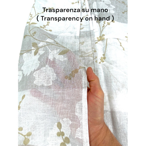 Tenda Olinka con Fiori e Lurex - 140x300 cm Beige - Semitrasparente Poliestere - Fettuccia Universale