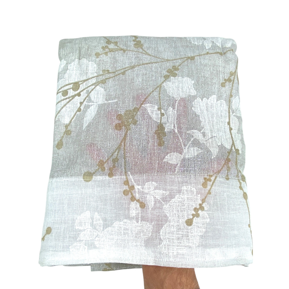 Tenda Olinka con Fiori e Lurex - 140x300 cm Beige - Semitrasparente Poliestere - Fettuccia Universale