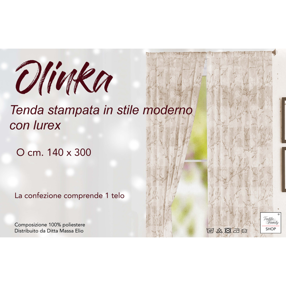 Tenda Olinka con Fiori e Lurex - 140x300 cm Beige - Semitrasparente Poliestere - Fettuccia Universale