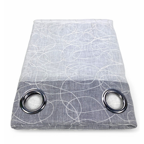 Nettuno Ricamata a Righe 140x300 cm Grigio con Lurex - Stile Moderno - Poliestere Semitrasparente con Anelli​