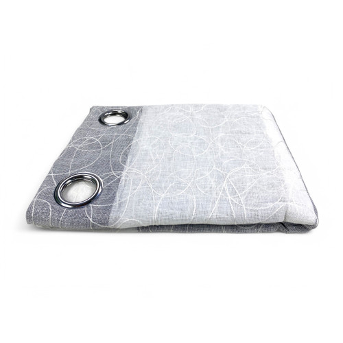 Nettuno Ricamata a Righe 140x300 cm Grigio con Lurex - Stile Moderno - Poliestere Semitrasparente con Anelli​