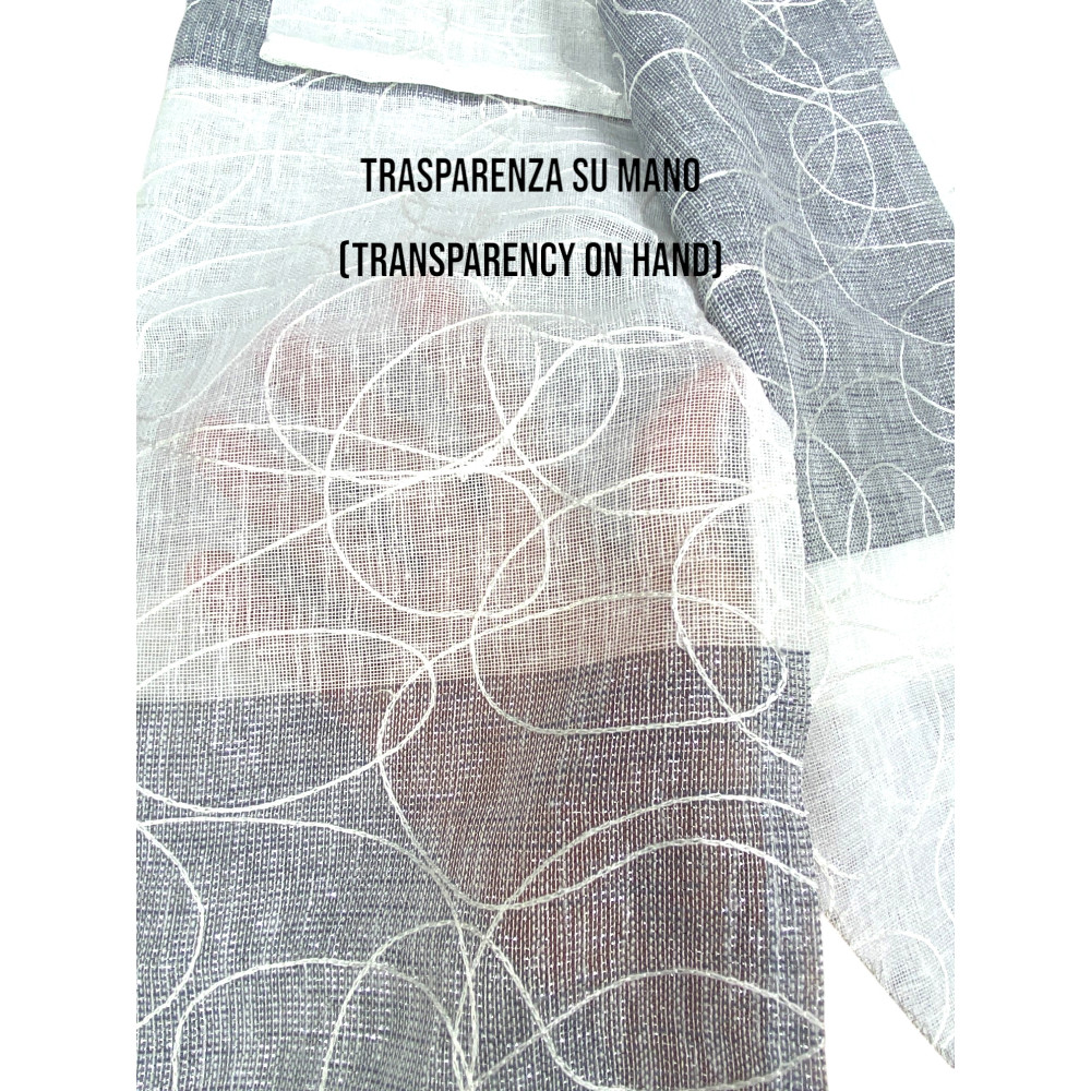 Nettuno Ricamata a Righe 140x300 cm Grigio con Lurex - Stile Moderno - Poliestere Semitrasparente con Anelli​