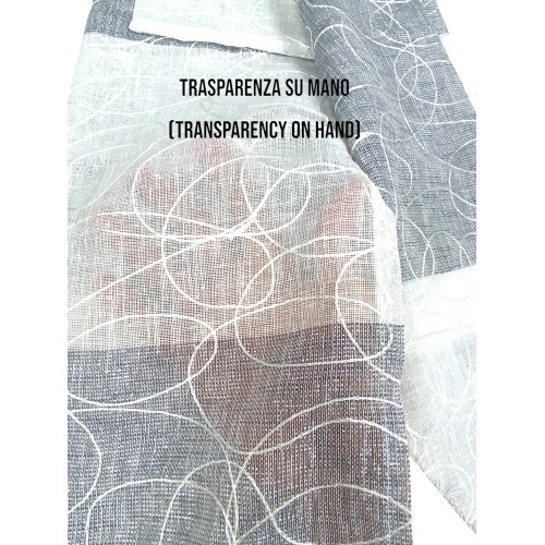 Nettuno Ricamata a Righe 140x300 cm Grigio con Lurex - Stile Moderno - Poliestere Semitrasparente con Anelli​