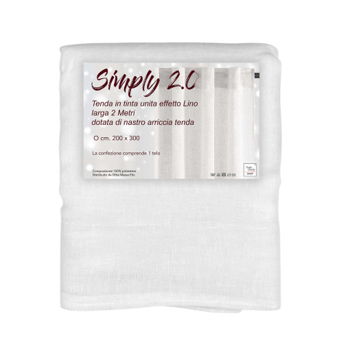 Tenda Simply 2.0 Bianco Effetto Lino - 200x300 cm - con Fettuccia per Bastone o Binario - Tinta Unita Naturale