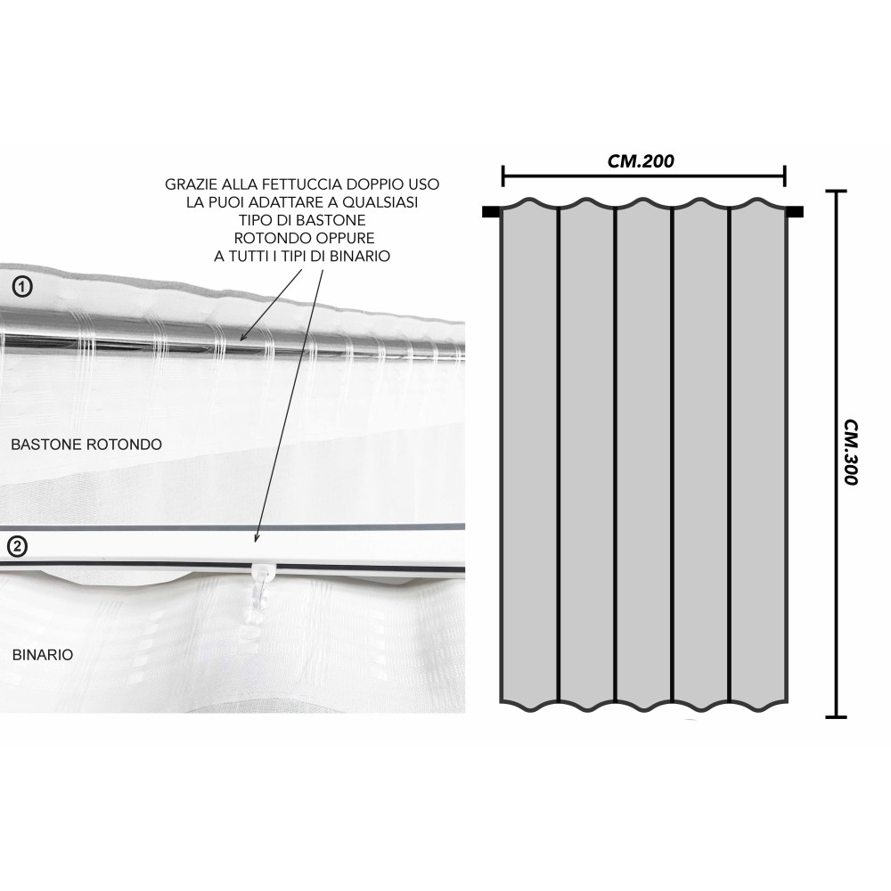 Tenda Simply 2.0 Bianco Effetto Lino - 200x300 cm - con Fettuccia per Bastone o Binario - Tinta Unita Naturale