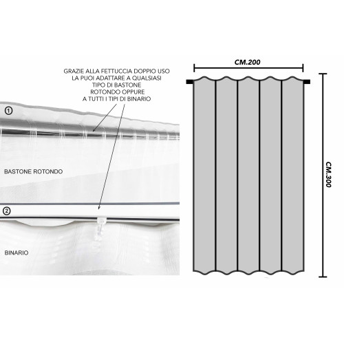 Tenda Simply 2.0 Bianco Effetto Lino - 200x300 cm - con Fettuccia per Bastone o Binario - Tinta Unita Naturale
