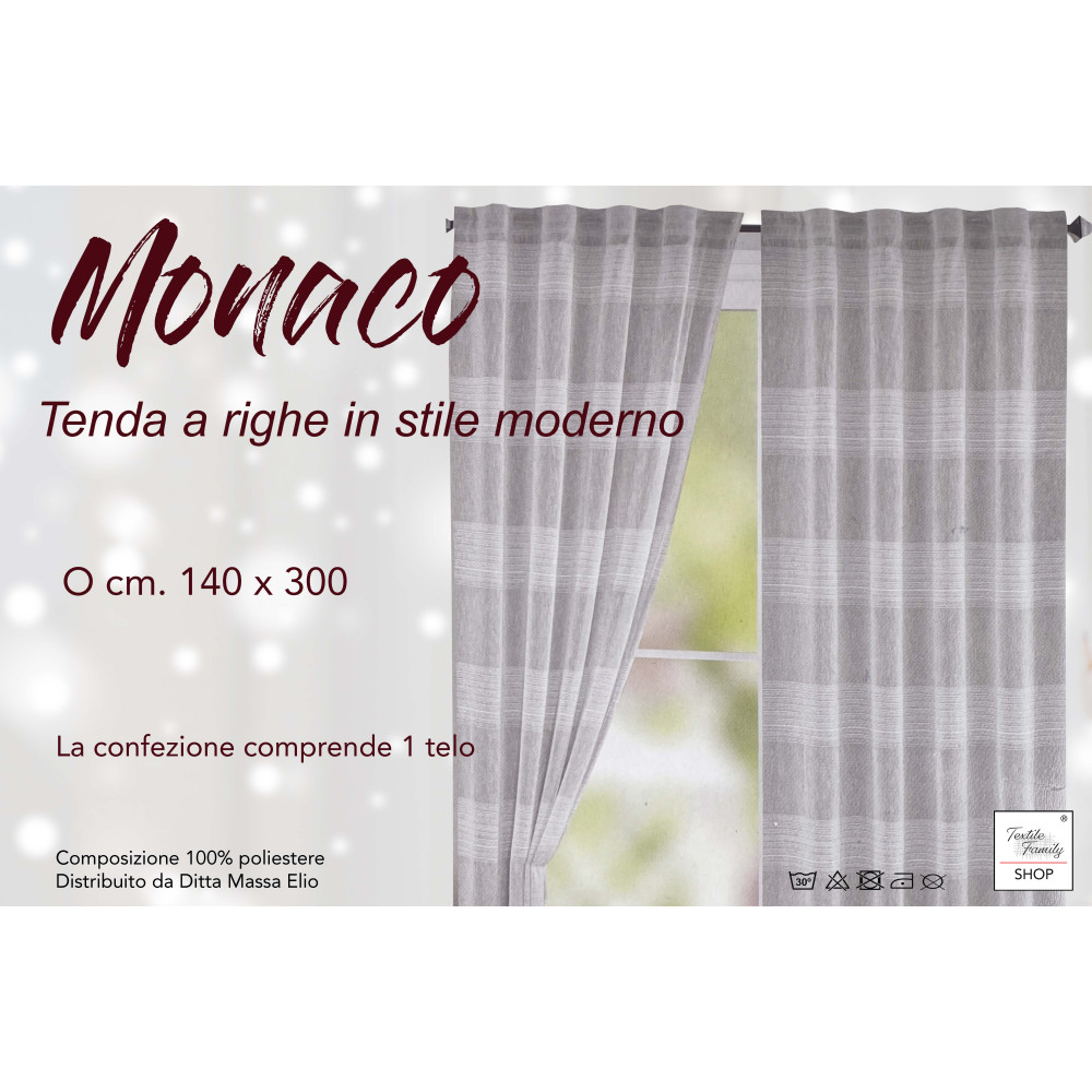Tenda Monaco Grigia - Pannello 140x300 cm Righe Moderne - Fettuccia Universale per Bastoni o Binari