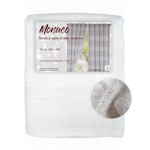 Tenda Monaco Bianca - Pannello 140x300 cm Righe Moderne - Fettuccia Universale per Bastoni o Binari