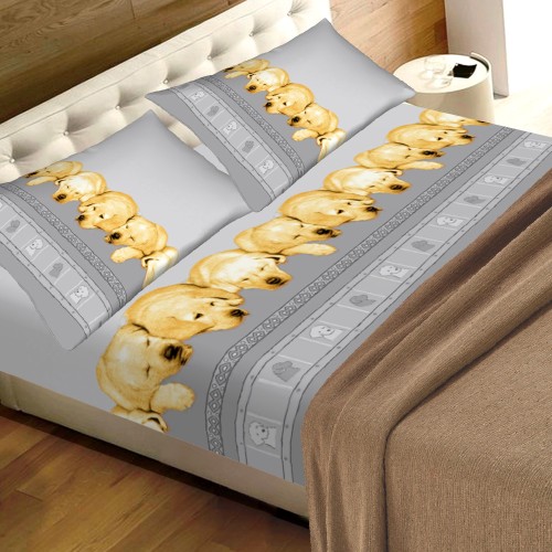 JUEGO DE SÁBANAS PARA SÁBANAS NATURE PERRO LABRADOR GRIS