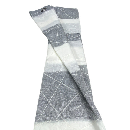 Tenda Yara Grigia Ricamata - Pannello Moderno 140x300 cm Poliestere - Effetto Lino, Trasparente, Occhielli Metallo