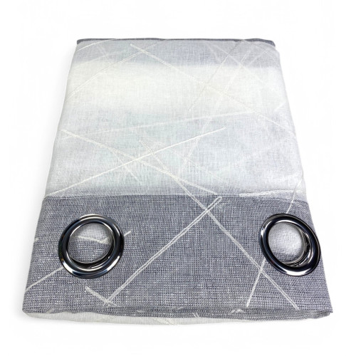 Tenda Yara Grigia Ricamata - Pannello Moderno 140x300 cm Poliestere - Effetto Lino, Trasparente, Occhielli Metallo