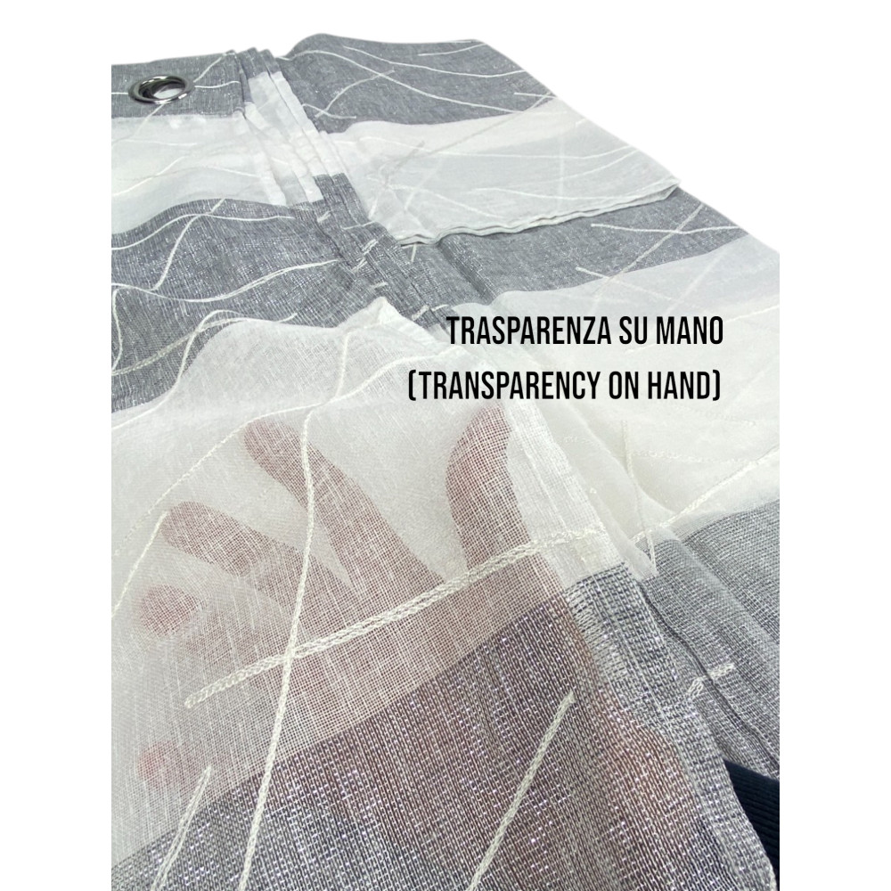 Tenda Yara Grigia Ricamata - Pannello Moderno 140x300 cm Poliestere - Effetto Lino, Trasparente, Occhielli Metallo