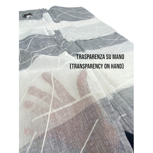 Tenda Yara Grigia Ricamata - Pannello Moderno 140x300 cm Poliestere - Effetto Lino, Trasparente, Occhielli Metallo