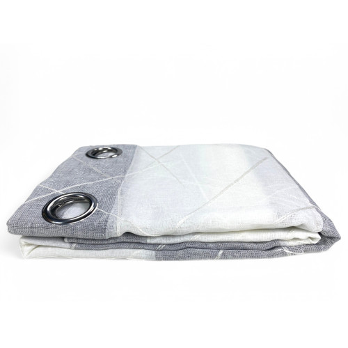 Tenda Yara Grigia Ricamata - Pannello Moderno 140x300 cm Poliestere - Effetto Lino, Trasparente, Occhielli Metallo