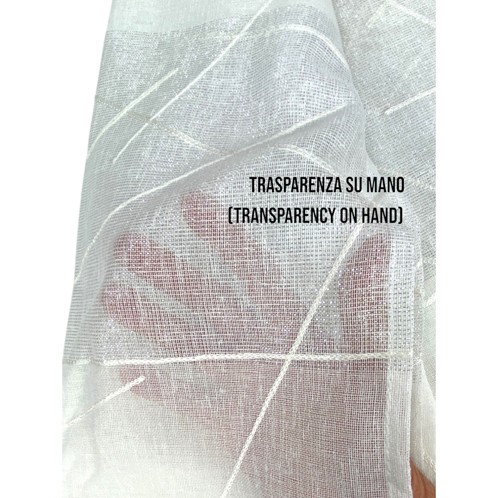 Tenda Yara Bianca Ricamata - Pannello Moderno 140x300 cm Poliestere - Effetto Lino, Trasparente, Occhielli Metallo