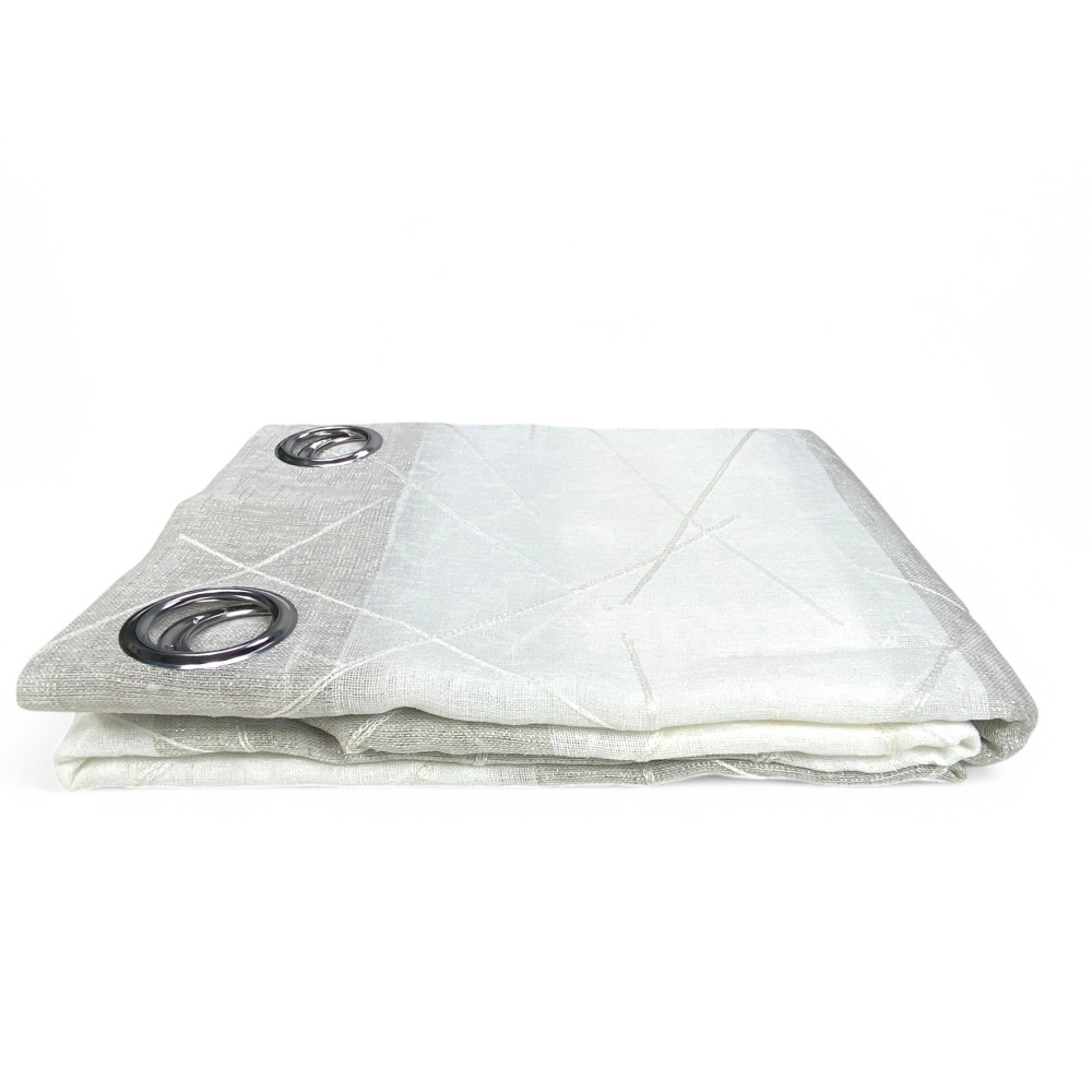 Tenda Yara Beige Ricamata - Pannello Moderno 140x300 cm Poliestere - Effetto Lino, Trasparente, Occhielli Metallo