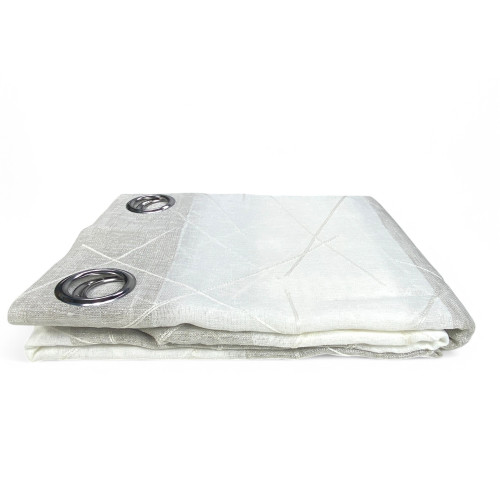 Tenda Yara Beige Ricamata - Pannello Moderno 140x300 cm Poliestere - Effetto Lino, Trasparente, Occhielli Metallo