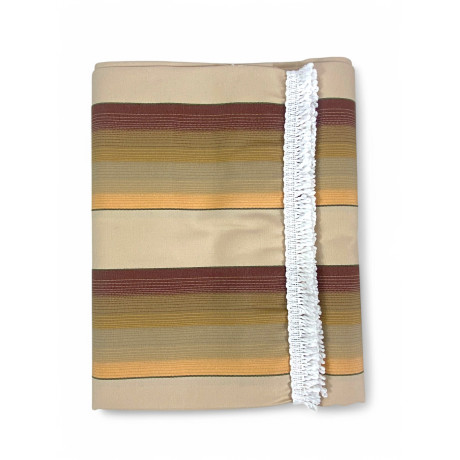 Beige brown striped awning - folded and ready for assembly