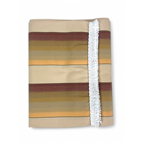 Beige brown striped awning - folded and ready for assembly