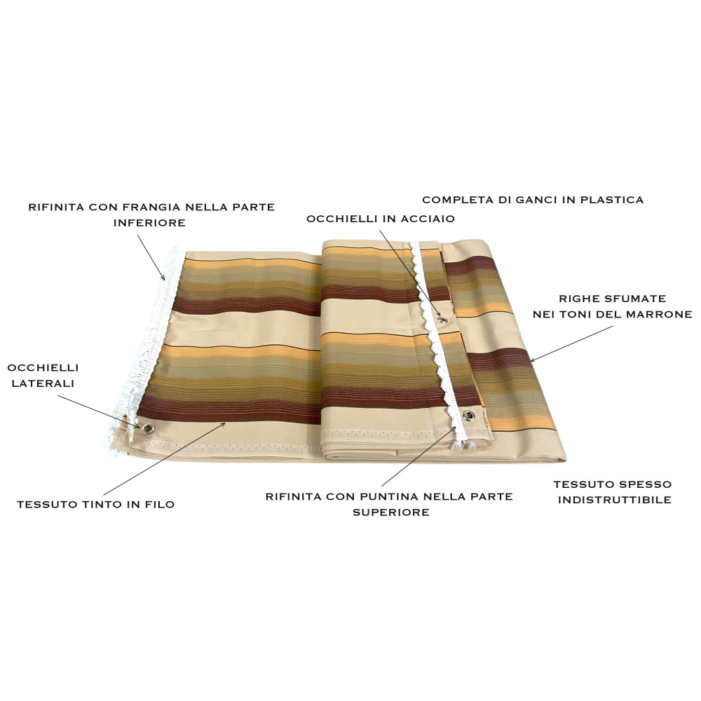 Tenda da Sole Ombralux Malta - Acrilico Dralon® Beige Righe Marroni - Occhielli Acciaio, Made in Italy