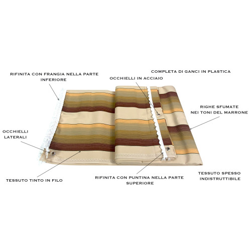 Toldo Ombralux Malta - Acrílico Dralon® Beige Rayas Marrones - Ojales de acero, Made in Italy