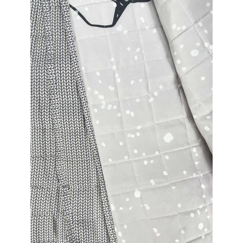 Copriletto Trapuntato Monte Soglio Grigio - Stile Chalet con Cervi e Foresta - Microfibra Leggera Made in Italy