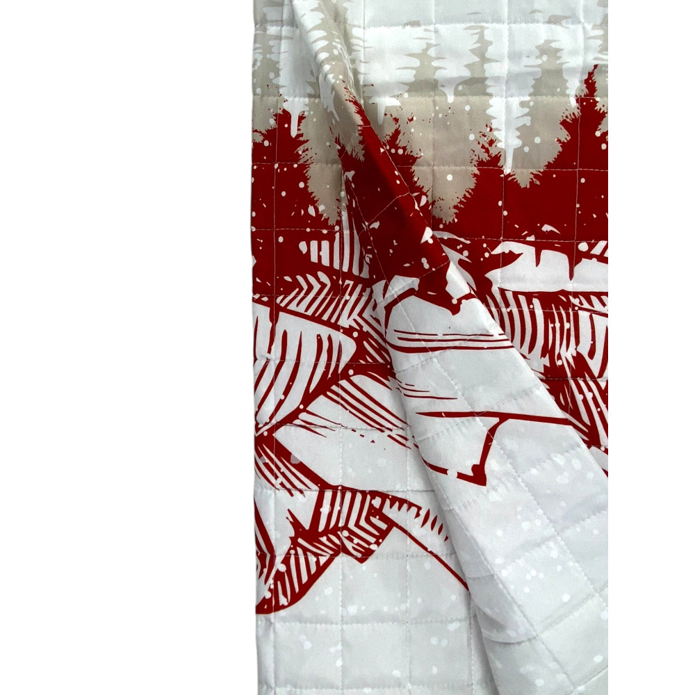 Copriletto Trapuntato Monte Soglio Rosso - Stile Chalet con Cervi e Foresta - Microfibra Leggera Made in Italy
