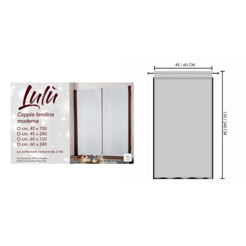 Coppia Tendina Moderna Lulù Bianco - Tessuto Ricamato Geometrico, Semitrasparente, Facile Montaggio, 2 Teli