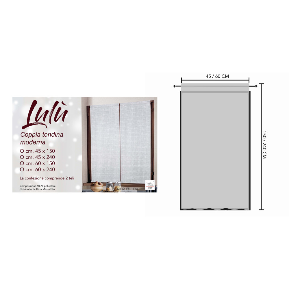 Coppia Tendina Moderna Lulù Grigio - Tessuto Ricamato Geometrico, Semitrasparente, Facile Montaggio, 2 Teli
