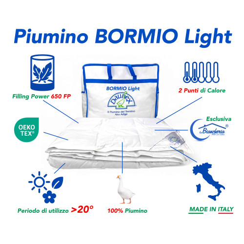 Piumino BORMIO Light by Daunex - Mezza Stagione, 100% Piumino Oca, Cotone Bianco, Filling Power 650, Made in Italy