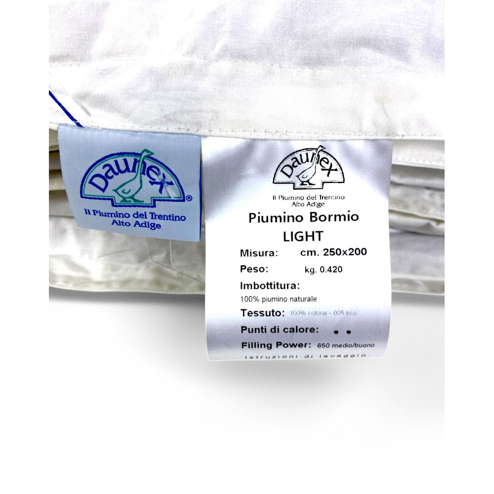 Piumino BORMIO Light by Daunex - Mezza Stagione, 100% Piumino Oca, Cotone Bianco, Filling Power 650, Made in Italy